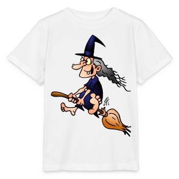 Witch on a broom - Stanley/Stella MINI CREATOR Kids’ T-Shirt - white - Front - Maike (125cm)