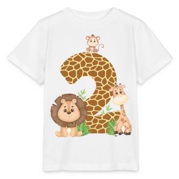 2nd Birthday: Jungle Animals: Giraffe, Lion, Monkey - Stanley/Stella MINI CREATOR Kids’ T-Shirt - white - Front - Maike (125cm)