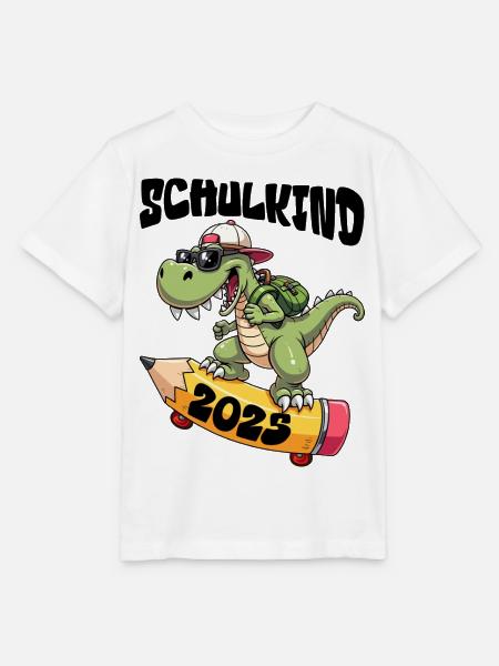 Schulkind Alligator mit Skateboard 2025 - Stanley/Stella Kinder T-Shirt MINI CREATOR  - Weiß