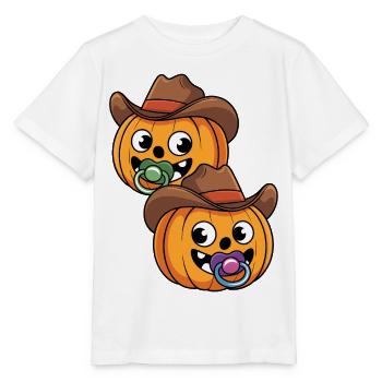 Zwei Kürbis Cowboys mit Schnuller - Stanley/Stella Kinder T-Shirt MINI CREATOR  - Weiß - Vorne - Maike (125cm)