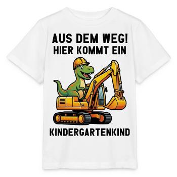 Hier kommt ein Kindergartenkind 2026 Bagger Dino - Stanley/Stella Kinder T-Shirt MINI CREATOR  - Weiß - Vorne - Maike (125cm)