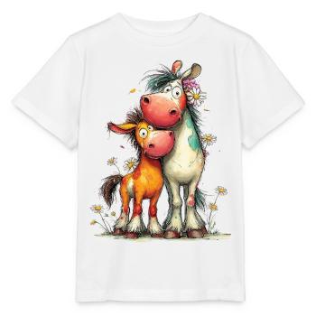 Pferde im Blumenmeer - Stanley/Stella Kinder T-Shirt MINI CREATOR  - Weiß - Vorne - Maike (125cm)