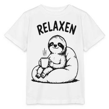 Relaxen Faultier mit Kaffee - Stanley/Stella Kinder T-Shirt MINI CREATOR  - Weiß - Vorne - Maike (125cm)