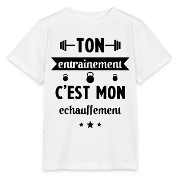 Ton entrainement c'est mon échauffement Humour - T-shirt bio MINI CREATOR Stanley/Stella Enfant - blanc - Devant - Maike (125cm)