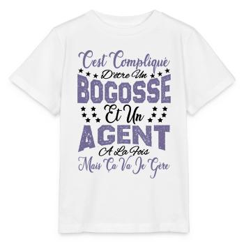 c'est compliqué d'être un Bogosse et un Agent. - T-shirt bio MINI CREATOR Stanley/Stella Enfant - blanc - Devant - Maike (125cm)