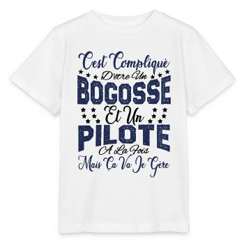 c'est compliqué d'être un Bogosse et un Pilote. - T-shirt bio MINI CREATOR Stanley/Stella Enfant - blanc - Devant - Maike (125cm)