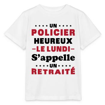 un policier heureux le lundi s'appelle un retraité - T-shirt bio MINI CREATOR Stanley/Stella Enfant - blanc - Devant - Maike (125cm)
