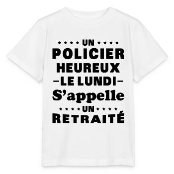 un policier heureux le lundi s'appelle un retraité - T-shirt bio MINI CREATOR Stanley/Stella Enfant - blanc - Devant - Maike (125cm)