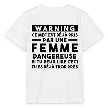 Cadeau Humour couple homme, Femme jalouse danger - T-shirt bio MINI CREATOR Stanley/Stella Enfant - blanc - Devant - Maike (125cm)