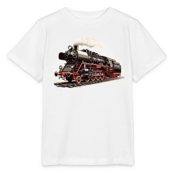Illustration d’une locomotive à vapeur classique - T-shirt bio MINI CREATOR Stanley/Stella Enfant - blanc - Devant - Maike (125cm)