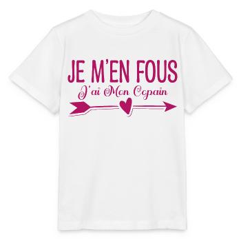 Je m'en fous j'ai mon copain. Cadeau copain copine - T-shirt bio MINI CREATOR Stanley/Stella Enfant - blanc - Devant - Maike (125cm)