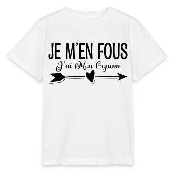 Je m'en fous j'ai mon copain. Cadeau copain copine - T-shirt bio MINI CREATOR Stanley/Stella Enfant - blanc - Devant - Maike (125cm)