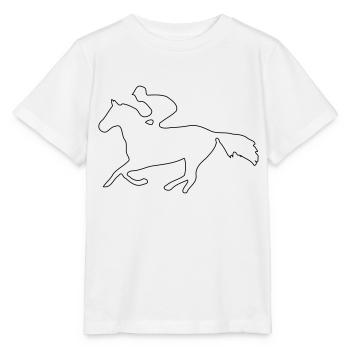 Cheval de trot avec jockey galopant une ligne - T-shirt bio MINI CREATOR Stanley/Stella Enfant - blanc - Devant - Maike (125cm)