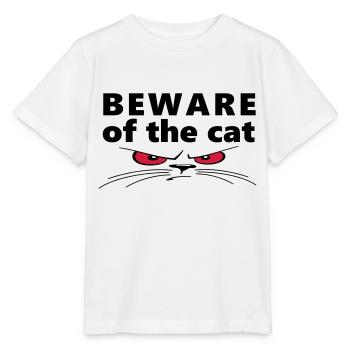Slogan méfiez-vous du chat. Attention au chat. - T-shirt bio MINI CREATOR Stanley/Stella Enfant - blanc - Devant - Maike (125cm)