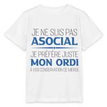 Je ne suis pas asocial je préfère juste mon ordi - T-shirt bio MINI CREATOR Stanley/Stella Enfant - blanc - Devant - Maike (125cm)