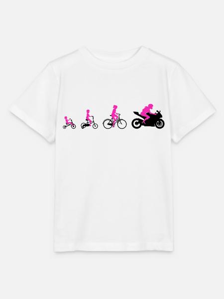 Evolution Frau Auf Motorrad Supersportler Design - Stanley/Stella Kinder T-Shirt MINI CREATOR - Weiß