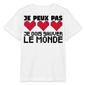 je peux pas je dois sauver le monde. jeux vidéo. - T-shirt bio MINI CREATOR Stanley/Stella Enfant - blanc - Devant - Maike (125cm)