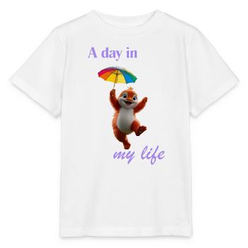 Glücklicher Tierchen Hamster mit Regenschirm - Stanley/Stella Kinder T-Shirt MINI CREATOR  - Weiß - Vorne - Maike (125cm)