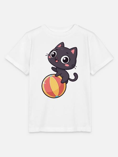 Schwarzes Kätzchen auf Strandball - Stanley/Stella Kinder T-Shirt MINI CREATOR  - Weiß
