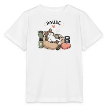 Pause Chat : Pause Café dans un Panier - T-shirt bio MINI CREATOR Stanley/Stella Enfant - blanc - Devant - Maike (125cm)
