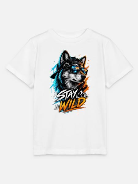 Stay Wild Wolf mit Sonnenbrille - Stanley/Stella Kinder T-Shirt MINI CREATOR - Weiß