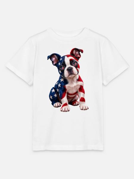Welpen-Kunst mit amerikanischer Flagge - Stanley/Stella Kinder T-Shirt MINI CREATOR - Weiß