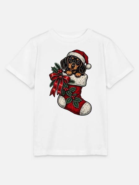 Weihnachts-Dackel im Sockenkostüm - Stanley/Stella Kinder T-Shirt MINI CREATOR  - Weiß