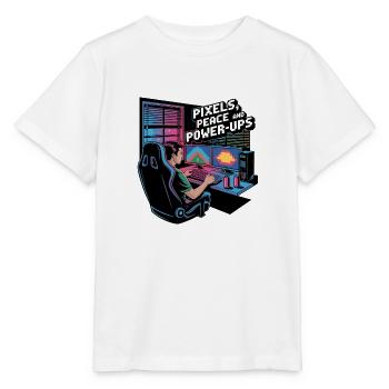 Pixels, Peace & Power-Ups – Gaming Setup - Stanley/Stella MINI CREATOR Kids’ T-Shirt - white - Front - Maike (125cm)
