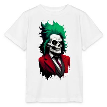 Crâne aux cheveux verts et costume rouge - T-shirt bio MINI CREATOR Stanley/Stella Enfant - blanc - Devant - Maike (125cm)