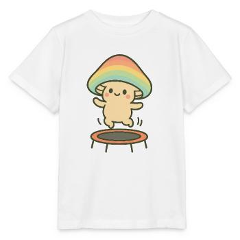 Petit champignon avec chapeau arc-en-ciel sur trampoline - T-shirt bio MINI CREATOR Stanley/Stella Enfant - blanc - Devant - Maike (125cm)