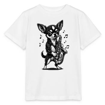 Musikalische Chihuahua-Saxophonkunst - Stanley/Stella Kinder T-Shirt MINI CREATOR  - Weiß - Vorne - Maike (125cm)