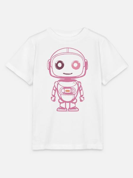 Rosa Weltraumroboter Illustration - Stanley/Stella Kinder T-Shirt MINI CREATOR  - Weiß