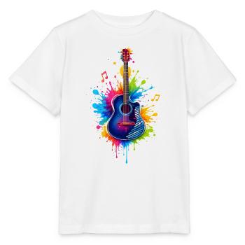 Bunte Gitarre – Musik Graffiti Art  - Stanley/Stella Kinder T-Shirt MINI CREATOR  - Weiß - Vorne - Maike (125cm)