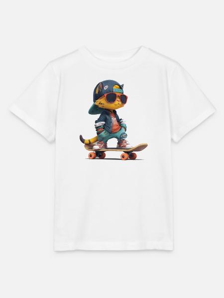 Skater Cat - Stanley/Stella Kinder T-Shirt MINI CREATOR - Weiß