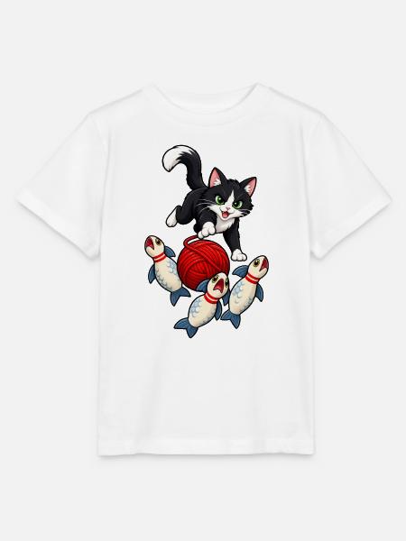 Bowlingkatzen-Wollknäuel-Strike - Stanley/Stella Kinder T-Shirt MINI CREATOR - Weiß