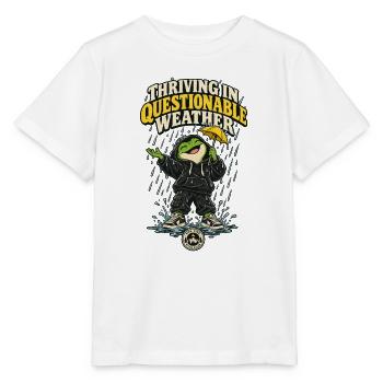 RobVibe Wild Club – Frosch bei fragwürdigem Wetter - Stanley/Stella Kinder T-Shirt MINI CREATOR  - Weiß - Vorne - Maike (125cm)