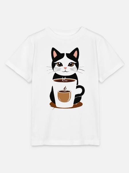 katze kaffee - Stanley/Stella Kinder T-Shirt MINI CREATOR - Weiß