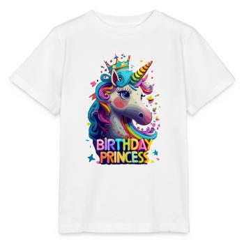 Geburtstags T-Shirt Einhorn „Birthday Princess“ - Stanley/Stella Kinder T-Shirt MINI CREATOR  - Weiß - Vorne - Maike (125cm)