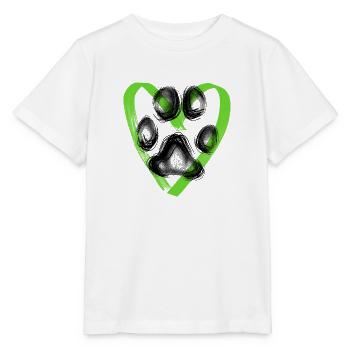 Paw print with heart, green - Stanley/Stella MINI CREATOR Kids’ T-Shirt - white - Front - Maike (125cm)
