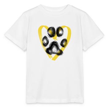 Paw print with heart, yellow - Stanley/Stella MINI CREATOR Kids’ T-Shirt - white - Front - Maike (125cm)