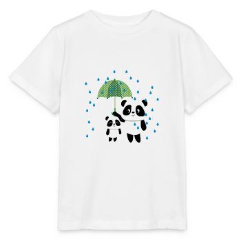 Panda Bären Geschwister mit Regenschirm beim Regen - Stanley/Stella Kinder T-Shirt MINI CREATOR  - Weiß - Vorne - Maike (125cm)