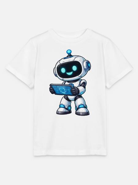 Kleiner Roboter mit Tablet - Stanley/Stella Kinder T-Shirt MINI CREATOR  - Weiß