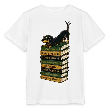 Hunde Bücher Lesen Dackel Geschenk für Leser - Stanley/Stella Kinder T-Shirt MINI CREATOR  - Weiß - Vorne - Maike (125cm)