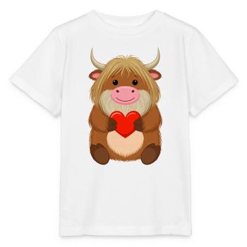 Comic Highland Cow with Red Heart – Love Art - Stanley/Stella MINI CREATOR Kids’ T-Shirt - white - Front - Maike (125cm)