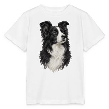 Border Collie Porträt – Schwarz-weißer Hund - Stanley/Stella Kinder T-Shirt MINI CREATOR  - Weiß - Vorne - Maike (125cm)