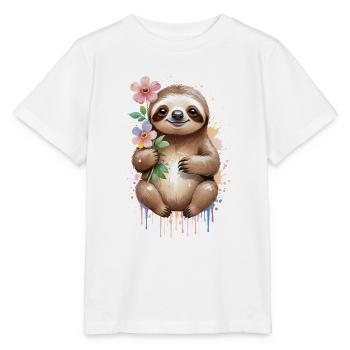 Verschlafenes Faultier mit Blumen - Aquarell - Stanley/Stella Kinder T-Shirt MINI CREATOR  - Weiß - Vorne - Maike (125cm)