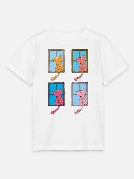 katzen am fenster bunt - Stanley/Stella Kinder T-Shirt MINI CREATOR  - Weiß