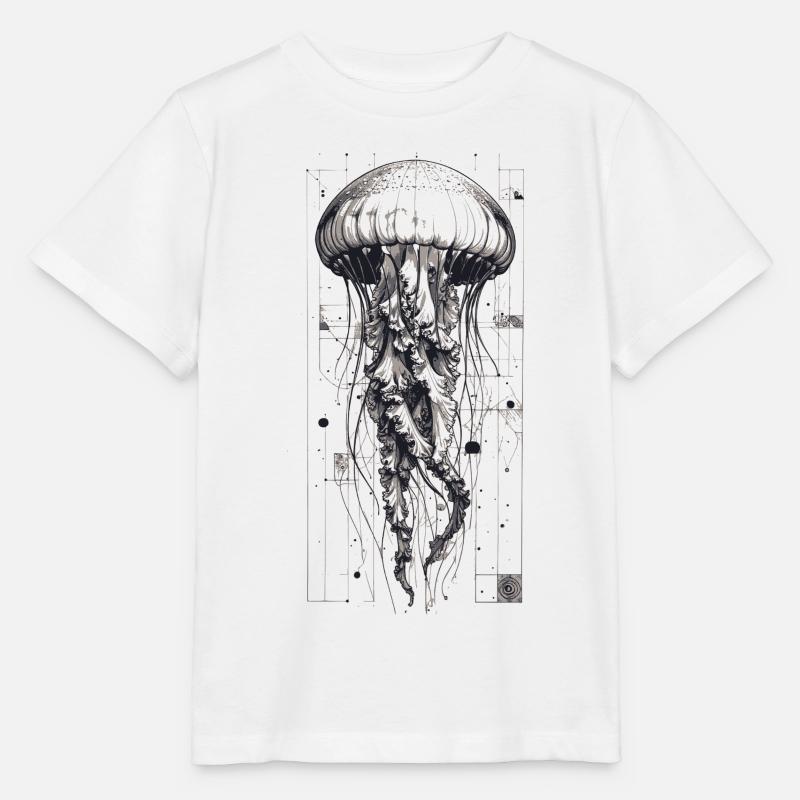 Méduses Technok Noires et Blanches - T-shirt bio MINI CREATOR Stanley/Stella Enfant - blanc