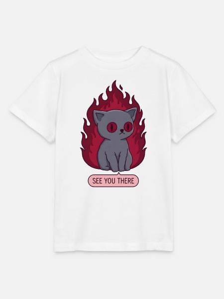 Süße Goth Katze in Flammen See You There - Stanley/Stella Kinder T-Shirt MINI CREATOR  - Weiß