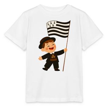 Glücklicher bretonischer Junge mit der Flagge der Bretagne - Stanley/Stella Kinder T-Shirt MINI CREATOR  - Weiß - Vorne - Maike (125cm)